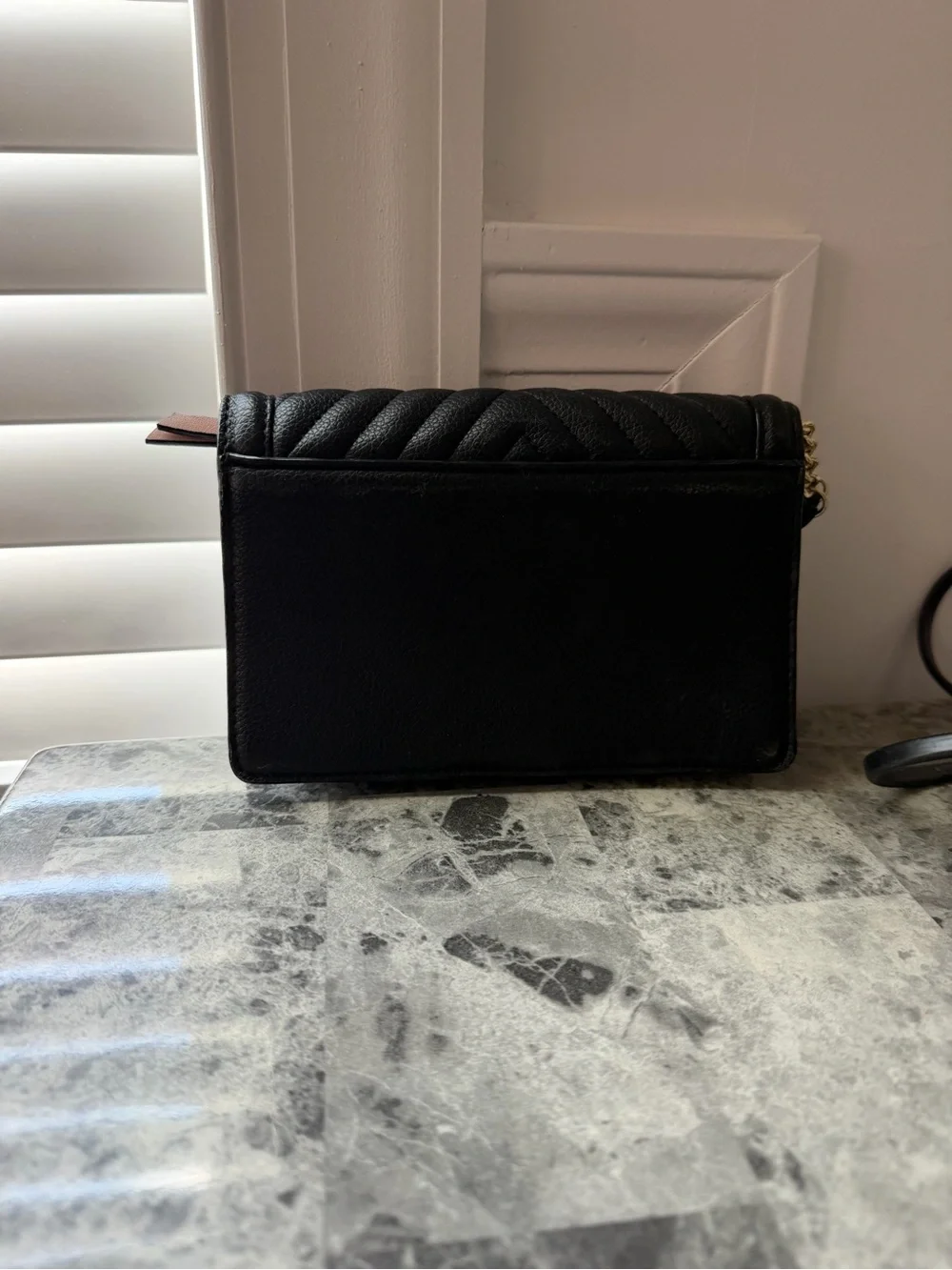 Victoria's Secret Black Quilted Wristlet Clutch with Gold V Accent